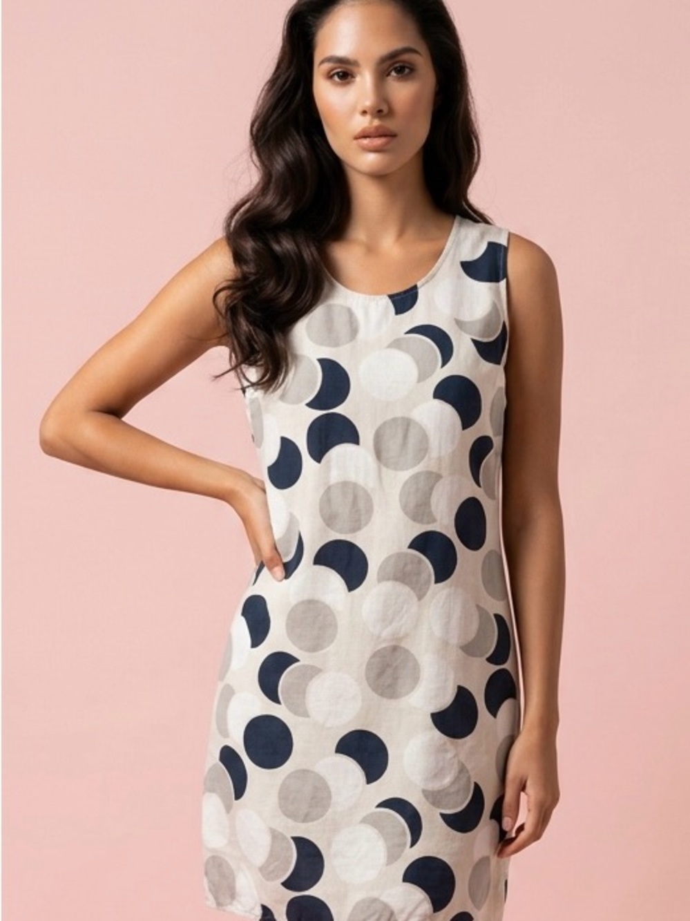 La Fée Maraboutée Polka Dot Sleeveless Lined Fitted Midi Shift Dress-38